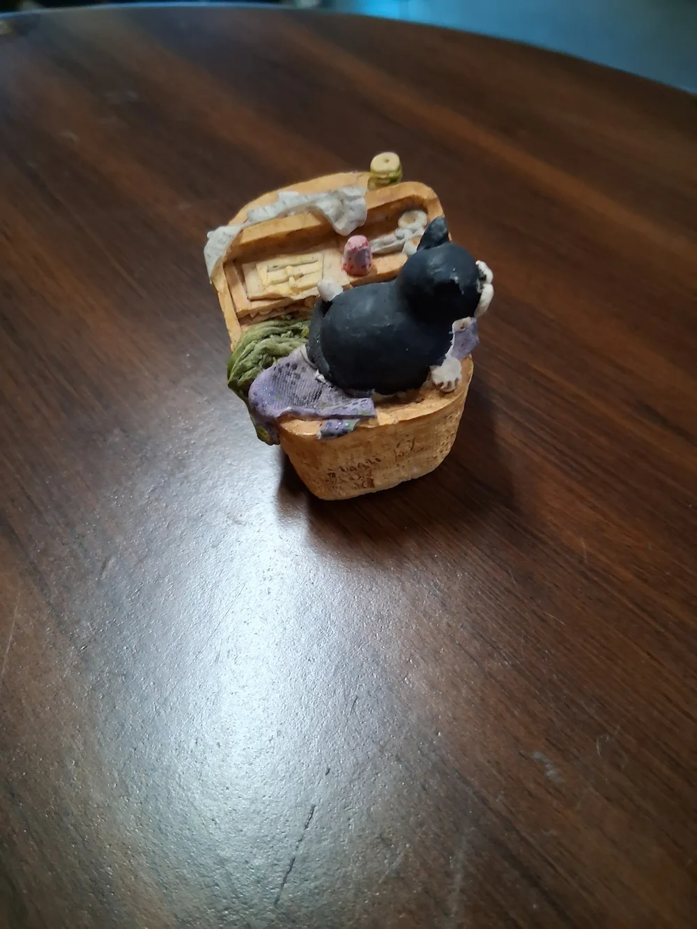 Used Black Cat Figurine in Wicker Basket Decorative Ornament.